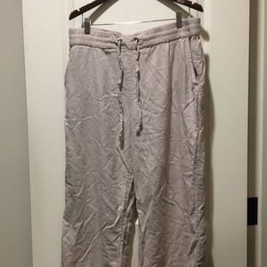 Naturals D&Co womens Linen Blend Wide Leg Drawstring Pants Size LP pockets
